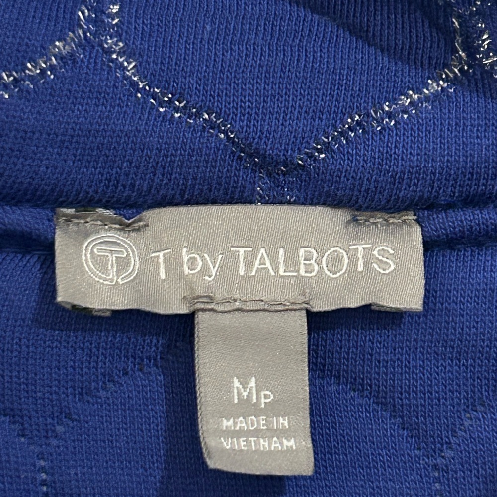 Talbots Metallic Asymmetrical Zip Quilted Pullover Blue Silver Size MP Petite - Picture 6 of 16